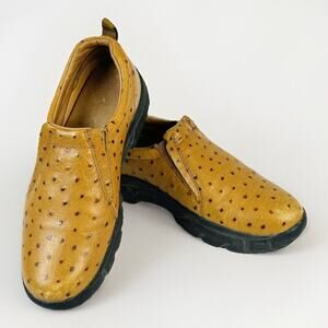 ROPER Leather Ostrich Print Shoes Clogs Womens Size 7.5 Tan Slip On